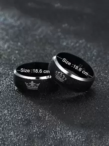 Hombres 2 piezas Anillo corona patrón - Negro - Ver 4