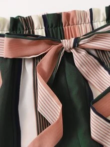 SHEIN VCAY Plus Scallop Trim Cami Top & Paperbag Waist Striped Shorts - Multicolor - View 5