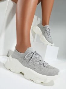 CUCCOO BASICS Lace-up Front Chunky Sneakers - Grey - View 2