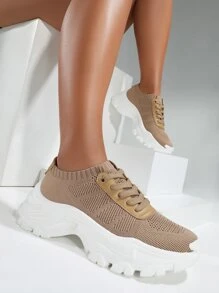 Cuccoo Lace-up Front Chunky Sneakers - Brown - View 2