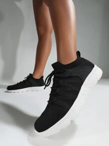 Cuccoo Lace-up Front Breathable Running Shoes - Black - View 2