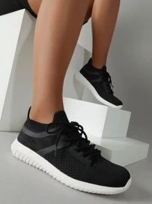 Cuccoo Lace-up Front Breathable Running Shoes - Black - View 4