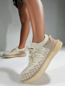 CUCCOO BASICS Zapatillas De Running En Dos Tonos Con Detalles De Tejido De Punto - Albaricoque - Ver 2