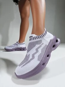 Cuccoo Zapatos de atletismo de dos tonos con diseño de punto transpirable - Morado - Ver 2