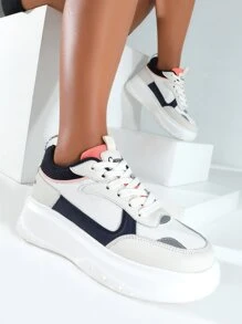 Lace-up Front Knit Wide Fit Skate Shoes - White - View 2