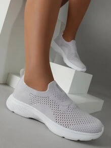 Cuccoo Minimalist Knit Detail Breathable Running Shoes Tainers - Purple - View 2