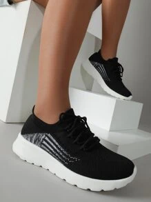 Cuccoo Lace-up Front Hollow Out Running Shoes - Black - View 2