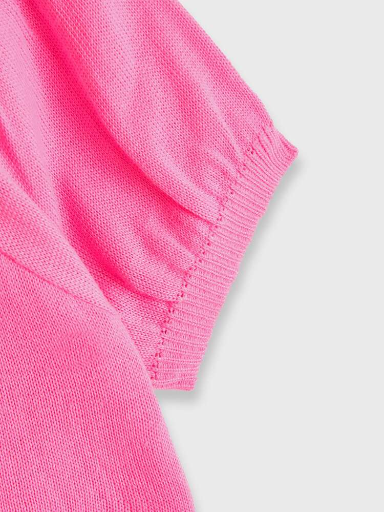 Toddler Girls Solid Square Neck Puff Sleeve Crop Sweater - Hot Pink - View 4