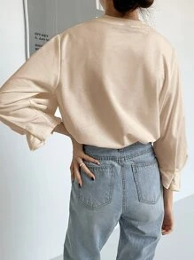 DAZY Flounce Sleeve Solid Tee - Beige - View 2