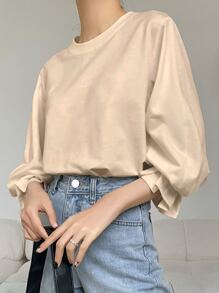 DAZY Flounce Sleeve Solid Tee - Beige - View 5