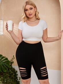 SHEIN SXY Shorts biker desgarro de talle alto - Negro - Ver 3