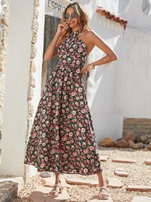 滿版印花打褶交叉掛脖洋裝 - 彩色 - 查看 4