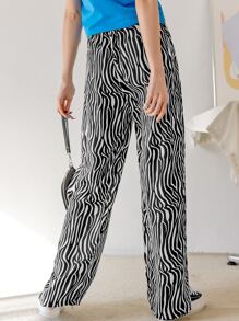 DAZY Zebra Stripe Split Hem Wide Leg Trousers - Black and White - View 2
