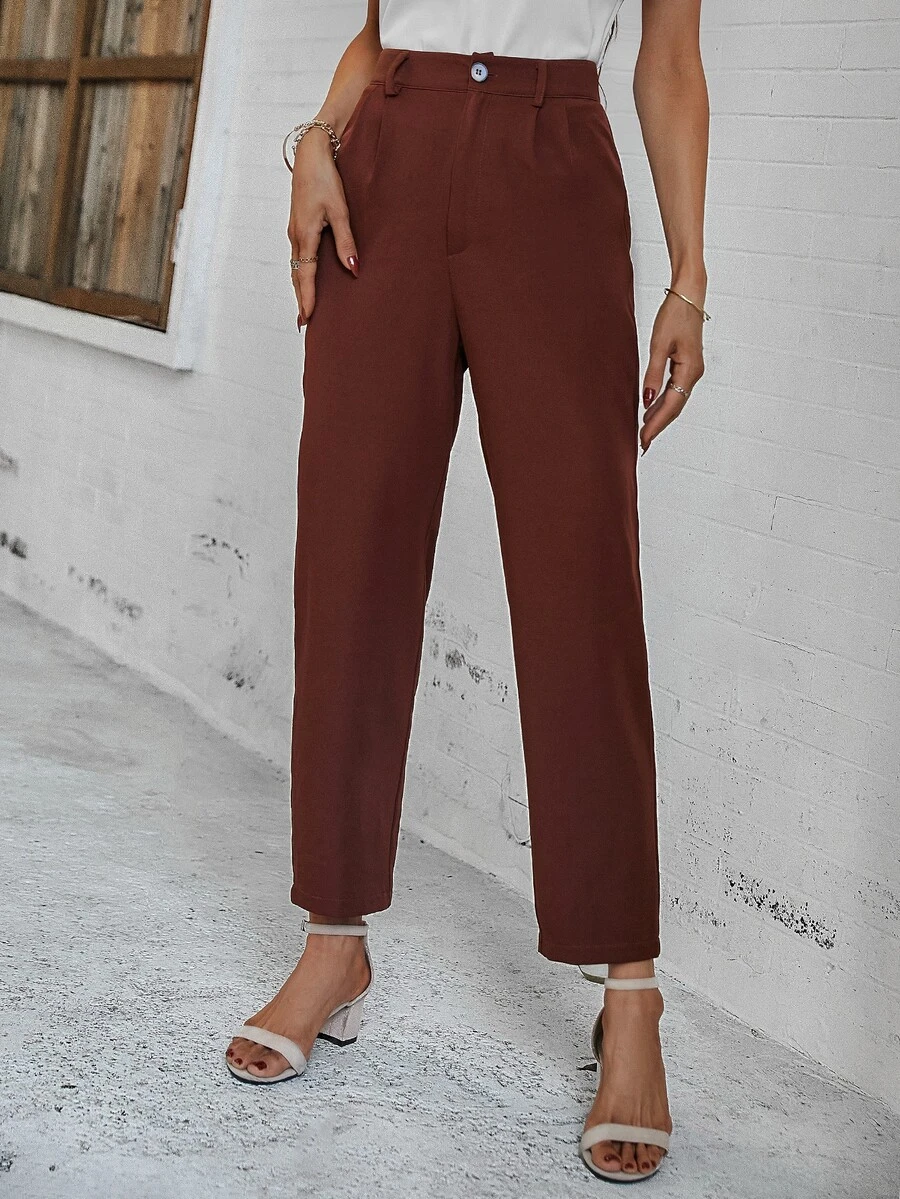 Pantalones a medida de talle alto recortado - Óxido marrón - Ver 1