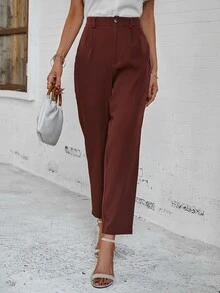 Pantalones a medida de talle alto recortado - Óxido marrón - Ver 3