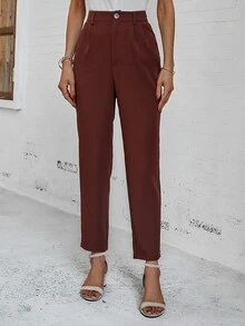 Pantalones a medida de talle alto recortado - Óxido marrón - Ver 5