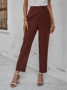 Pantalones a medida de talle alto recortado - Óxido marrón - Ver 6