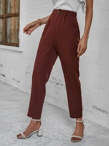 Pantalones a medida de talle alto recortado - Óxido marrón - Ver 7