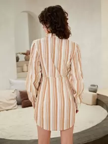 SHEIN VCAY Striped Cut Out Button Front Dress - Multicolor - View 2