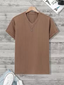 Manfinity Tops Nam Gân đan màu trơn Giải trí - Màu nâu  Mocha - Xem 1