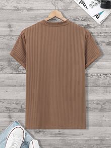 Manfinity Tops Nam Gân đan màu trơn Giải trí - Màu nâu  Mocha - Xem 2