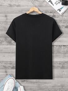 Manfinity Men Rib-knit V Neck Tee - Black - View 2