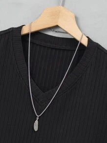 Manfinity Men Rib-knit V Neck Tee - Black - View 4