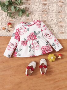 SHEIN Baby Floral Print Flare Hem Top - Multicolor - View 1