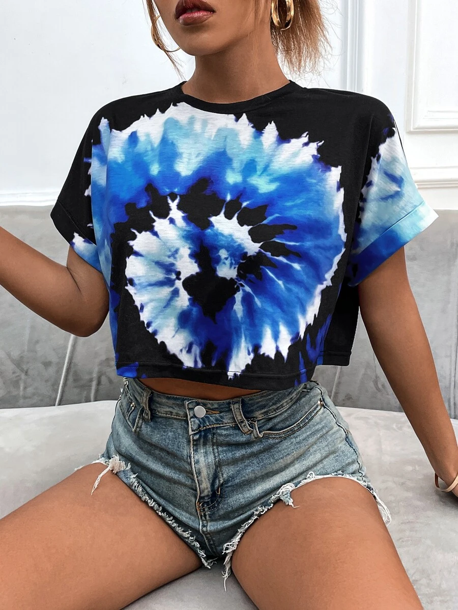 SHEIN Unity Áo thun nữ Cà vạt nhuộm Giải trí - Nhiều màu - Xem 1