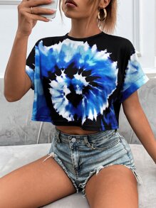 SHEIN Unity Áo thun nữ Cà vạt nhuộm Giải trí - Nhiều màu - Xem 3