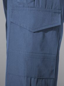 Manfinity Hypemode Men Flap Pocket Side Drawstring Waist Pants, Cargo Plain Royal Blue Going Out, Fall - Navy Blue - View 5