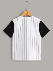 SHEIN Boys Buttoned Front Letter and Striped Shirt - White - View 2