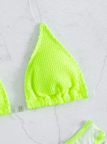 Bikini halter neón con triángulo para traje de baño de verano en la playa - Verde Lima - Ver 3