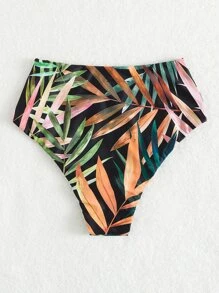 Braga de bikini de talle alto con estampado de plantas, para verano y vacaciones en la playa - Multicolor - Ver 2