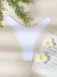 SHEIN Swim Summer Beach Plain Bikini Bottom - White - View 1