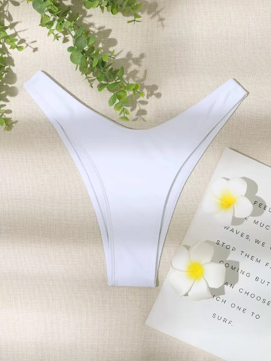 SHEIN Swim Summer Beach Plain Bikini Bottom - White - View 1
