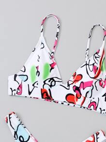 Stick Figure Pattern High Cut Bikini - Multicolor - View 4