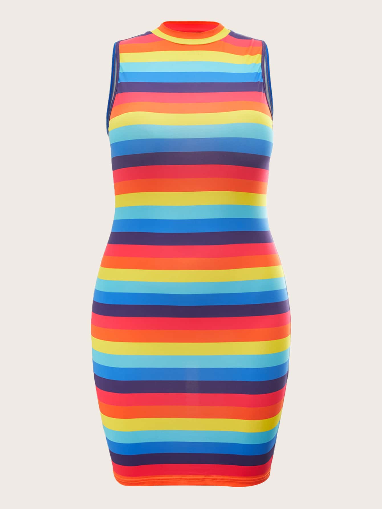 Our Plus Rainbow Striped Bodycon Dress is such a vibe - ROMWE