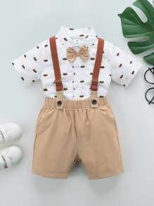 Bebe Chemise A Imprime Animal A Nœud Papillon Short Tablier Mode En Ligne Shein France