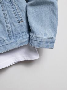 Manfinity Hombres Cazadora mezclilla desgarro con bolsillo con solapa con botón - Lavado ligero - Ver 3