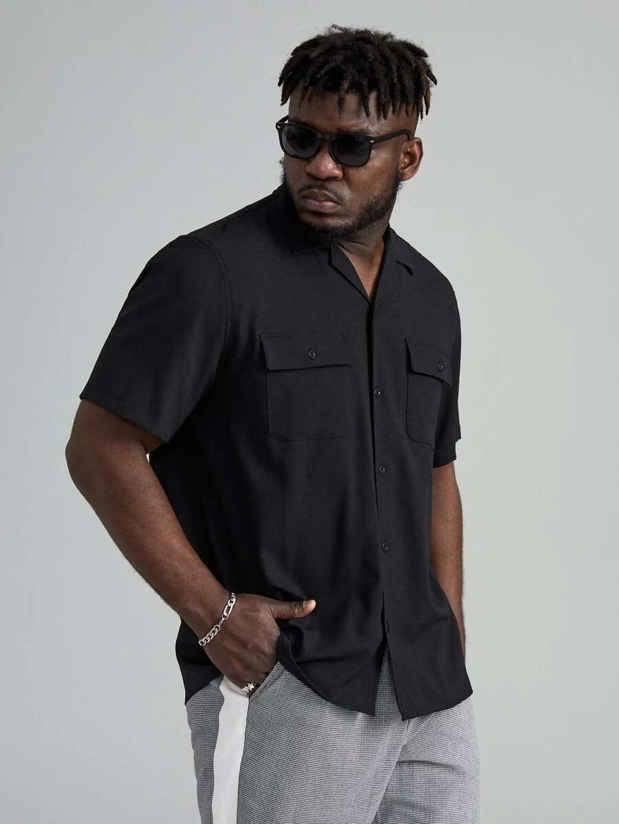 Manfinity Homme Men Plus Flap Pocket Solid Shirt - Black - View 1