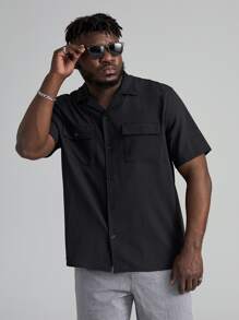 Manfinity Homme Men Plus Flap Pocket Solid Shirt - Black - View 4