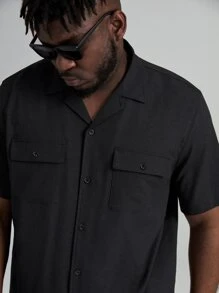 Manfinity Homme Men Plus Flap Pocket Solid Shirt - Black - View 5