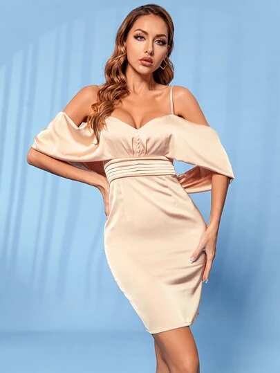 Double Crazy Solid Backless Cold Shoulder Bodycon Dress