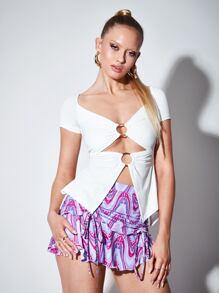 SHEIN BAE Ring Link Split Hem T-shirt - White - View 1