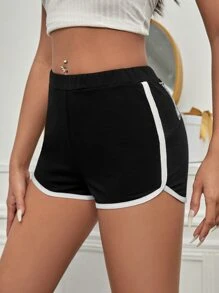 Letter Graphic Contrast Binding Shorts