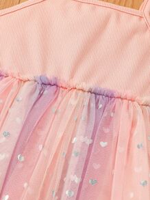 SHEIN Young Girl Heart Mesh Panel Cami Dress - Baby Pink - View 3
