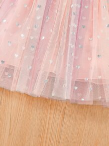 SHEIN Young Girl Heart Mesh Panel Cami Dress - Baby Pink - View 5