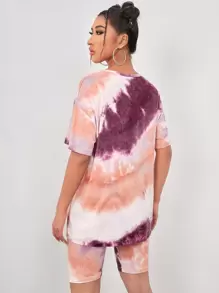 SHEIN EZwear 紮染水洗T恤和機車短褲套裝 - 彩色 - 查看 2