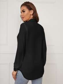 SHEIN Tall Camisa con botón delantero bajo curvo - Negro - Ver 2